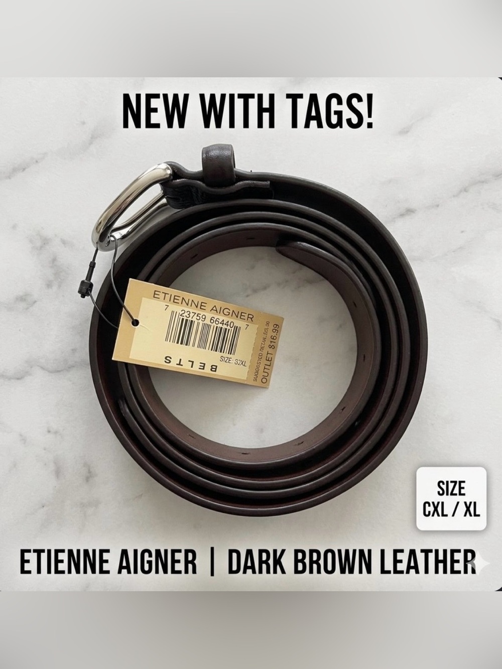 NWT Etienne Aigner Brown Cowhide Leather Belt XL